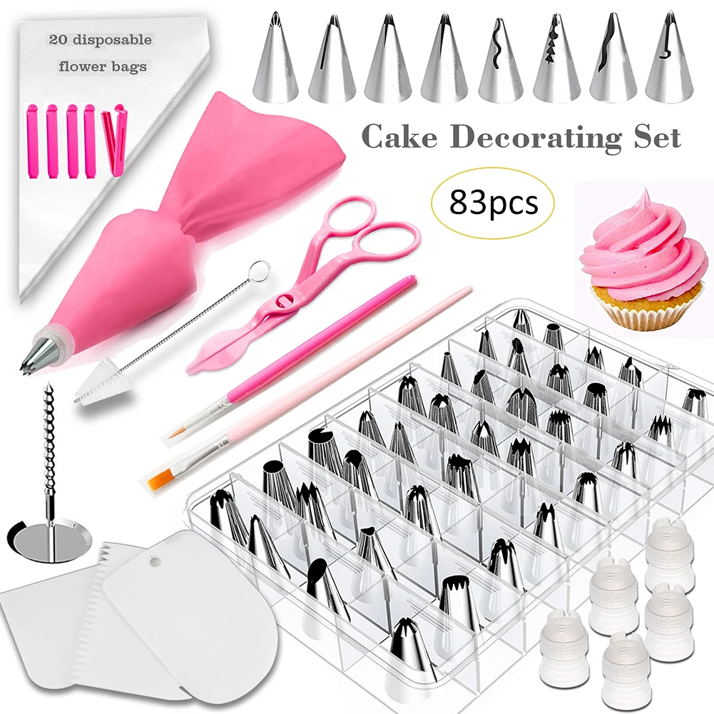 

83pcs/set Cake Decorating Tools Kit Rotary Table Baking Tool Piping Reusable Cream Nozzle Piping Bag Set Baking Supplies Sets