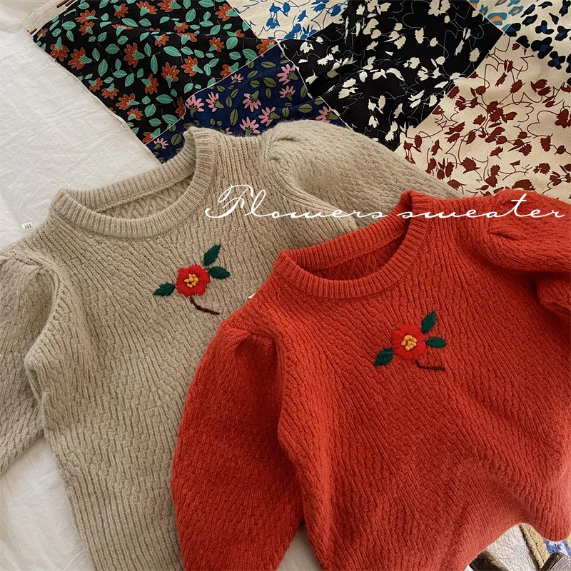 

new autumn 2021 baby girls knitted sweaters embroidery toddler korean pullovers tops sweater for toddler baby girl 2-6Y