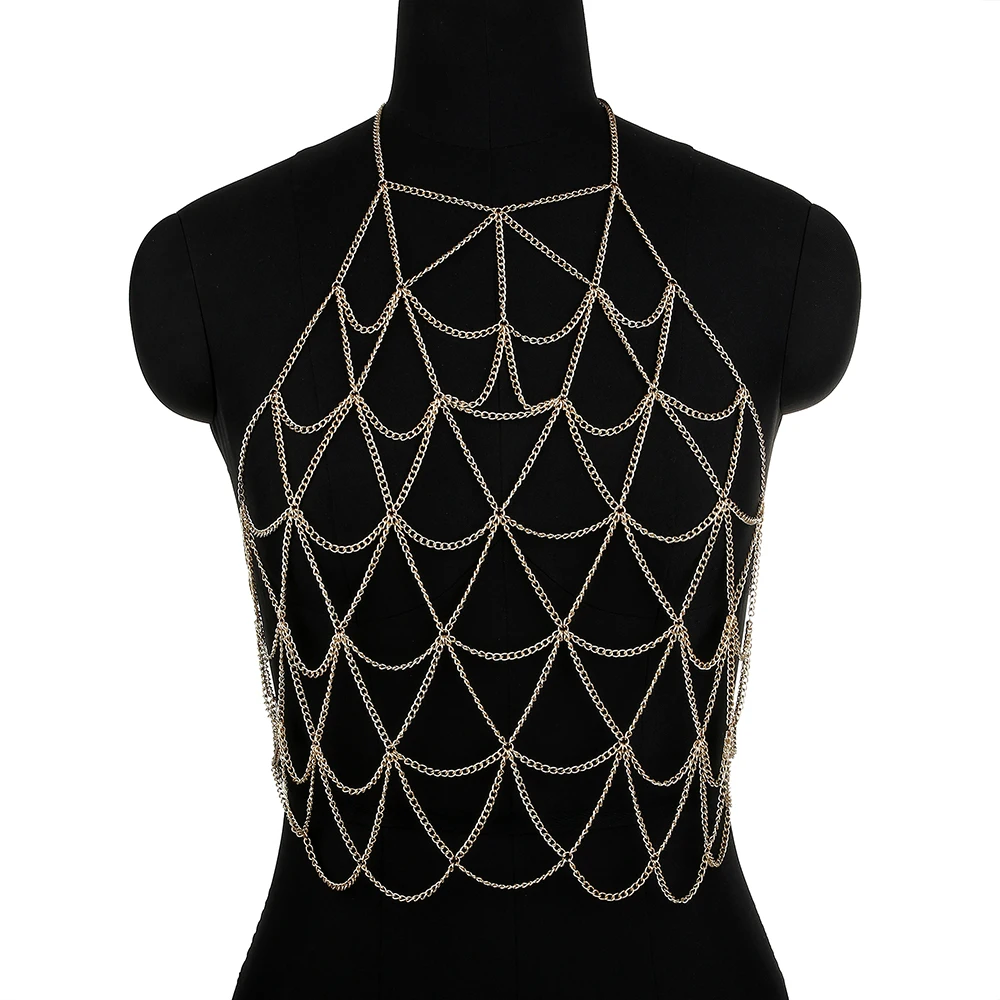 

Sexy Golden Chain Linked Halter Bralette Chain Top Women Fashion Girl Body Chain Festival Jewelry Accessories Club Outdoor Show