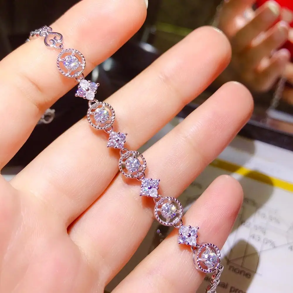 Kkmall магазин Круглый Серебряный Браслет Moissanite 3 5x3 5 мм роскошный браслет серебро 925