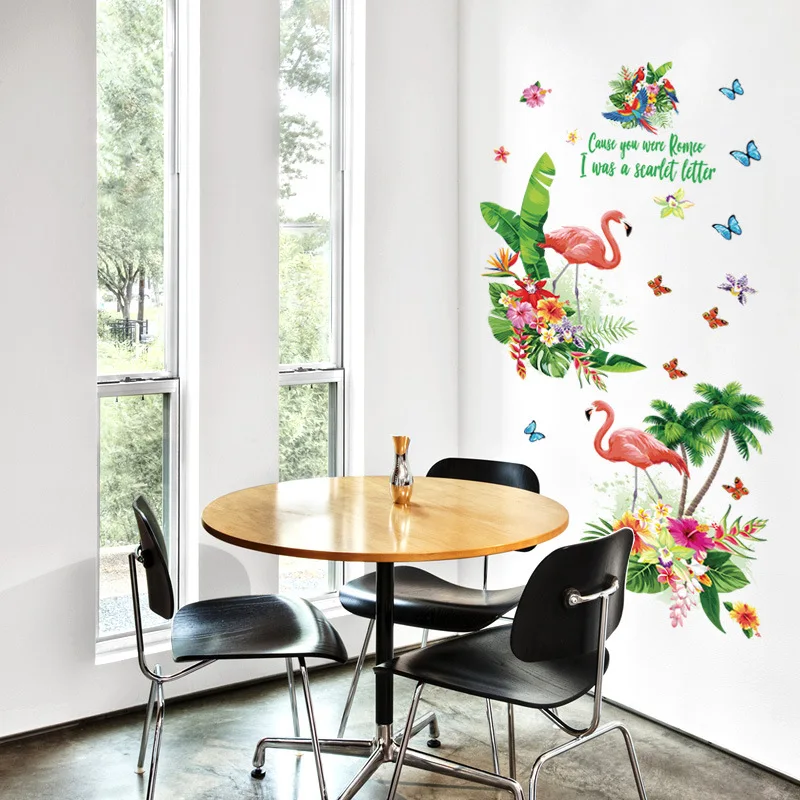 Simanfei 2 шт. наклейки на стену Фламинго тема мультфильм творческие съемные обои ТВ