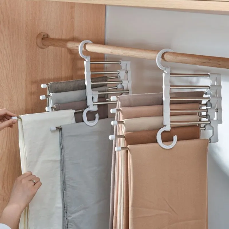 

Multi-functional 5 in 1 Trouser Storage Rack Adjustable Pants Tie Storage Shelf Closet Organizer Stainless Steel Clothes Hanger