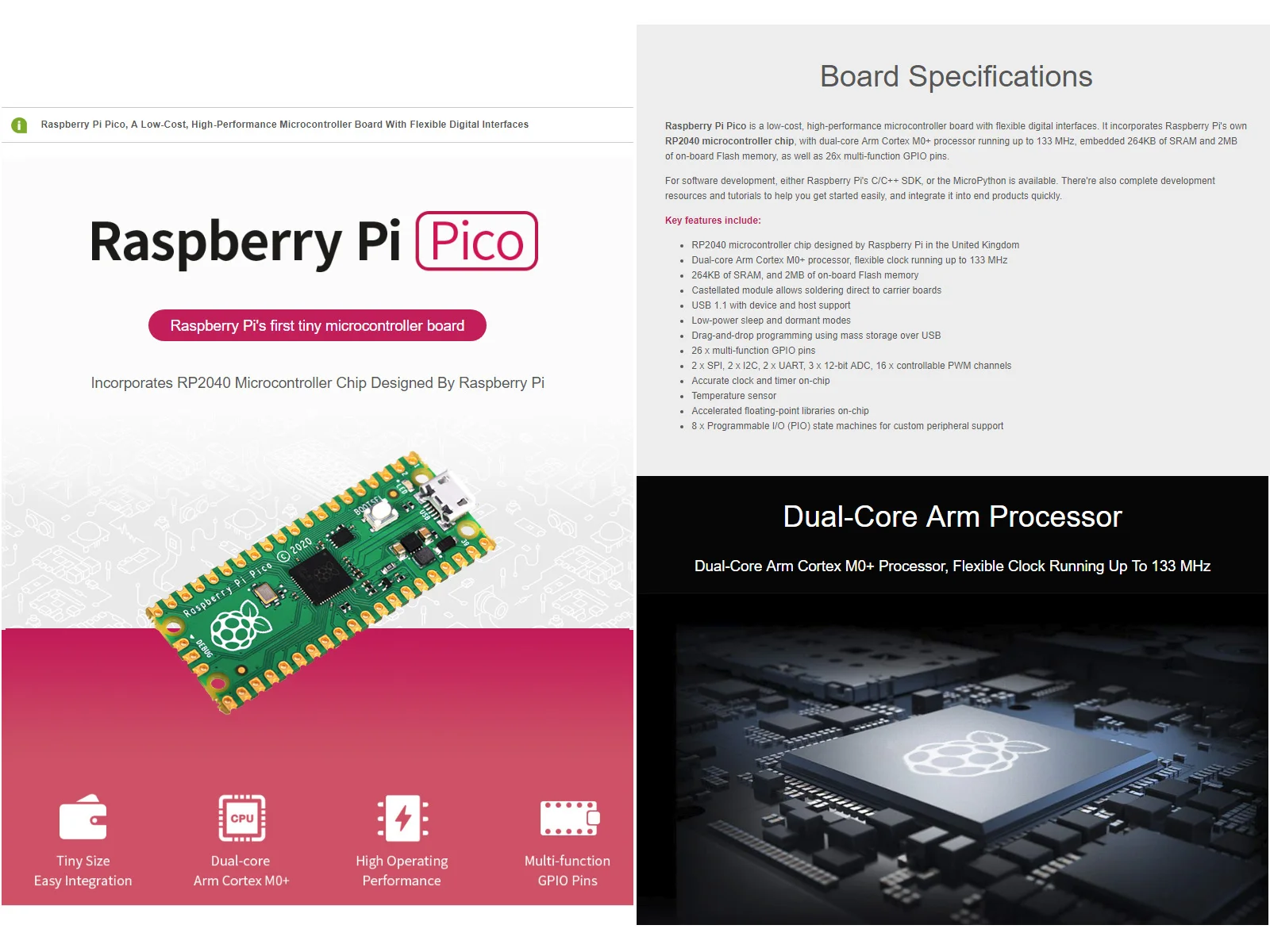 Raspberry Pi Pico крошечная быстрая и универсальная плата микроконтроллера с гибкими