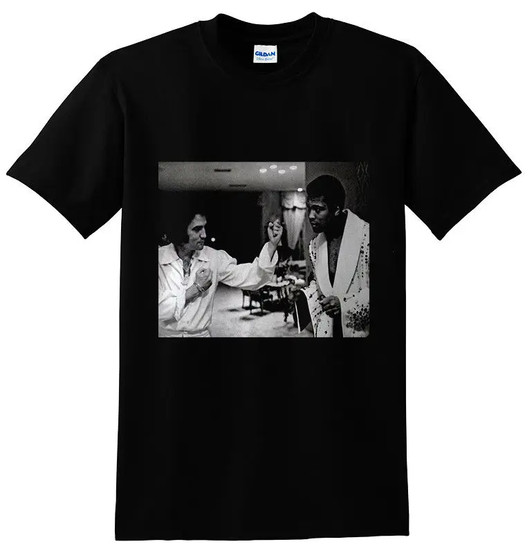 Винтажная редкая черная футболка с надписью Muhammad Ali and Elvis Presley игровая коротким