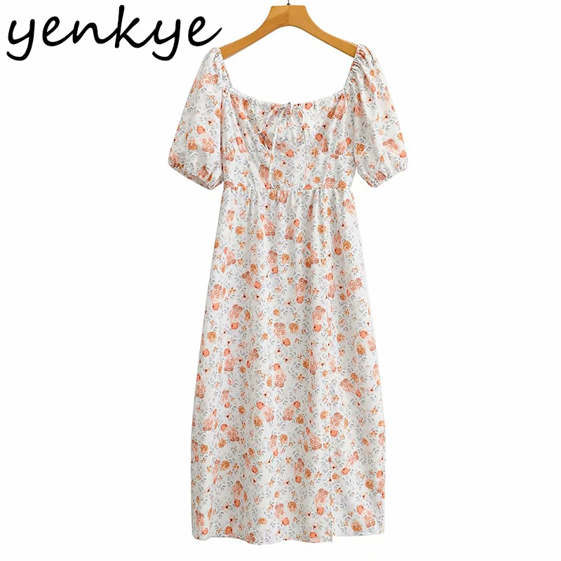 

Женское платье с цветочным принтом YENKYE, летнее ТРАПЕЦИЕВИДНОЕ ПЛАТЬЕ средней длины с квадратным вырезом и коротким рукавом, 2021