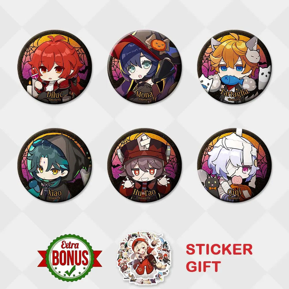 Genshin Impact Chibi Badge Xiao разбавленная тартаглия хутао Ци Мона искусственная Милая 58 мм Металлические Булавки тканевый рюкзак Декор подарок