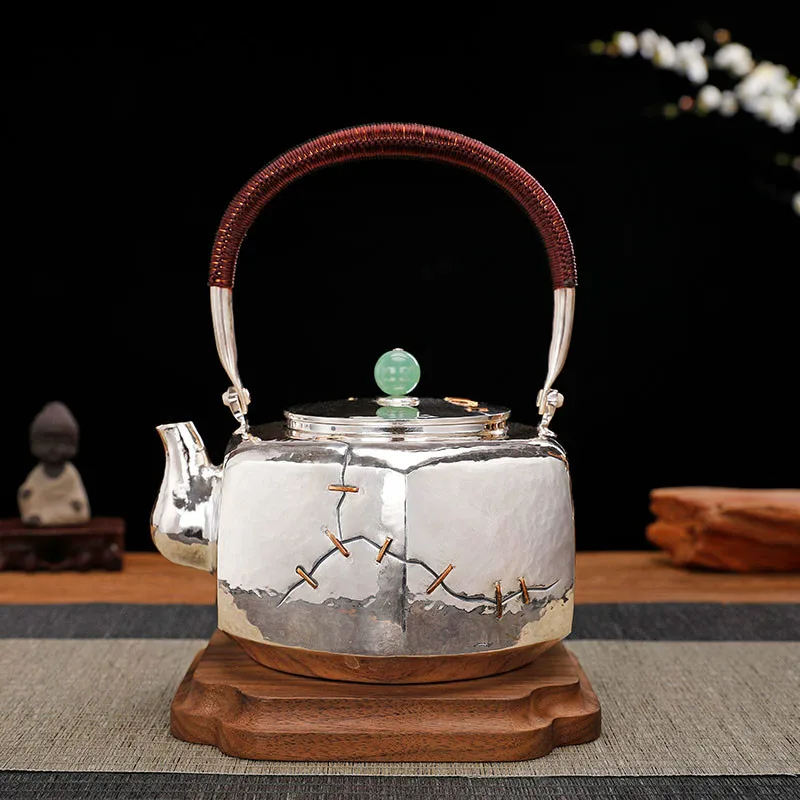 Silver Kettle Pure Silver 999 Hand Nail Retro Style Chinese Household Tea Set Pure Silver Kettle
