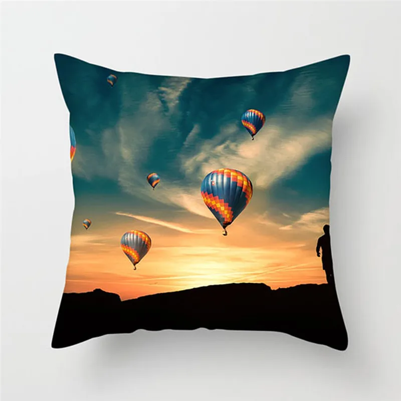 

Fuwatacchi Beautiful Scenery Cushion Cover Hot Air Balloon Pillow Cover For Home Sofa Chair Decorative Square Pillowcase