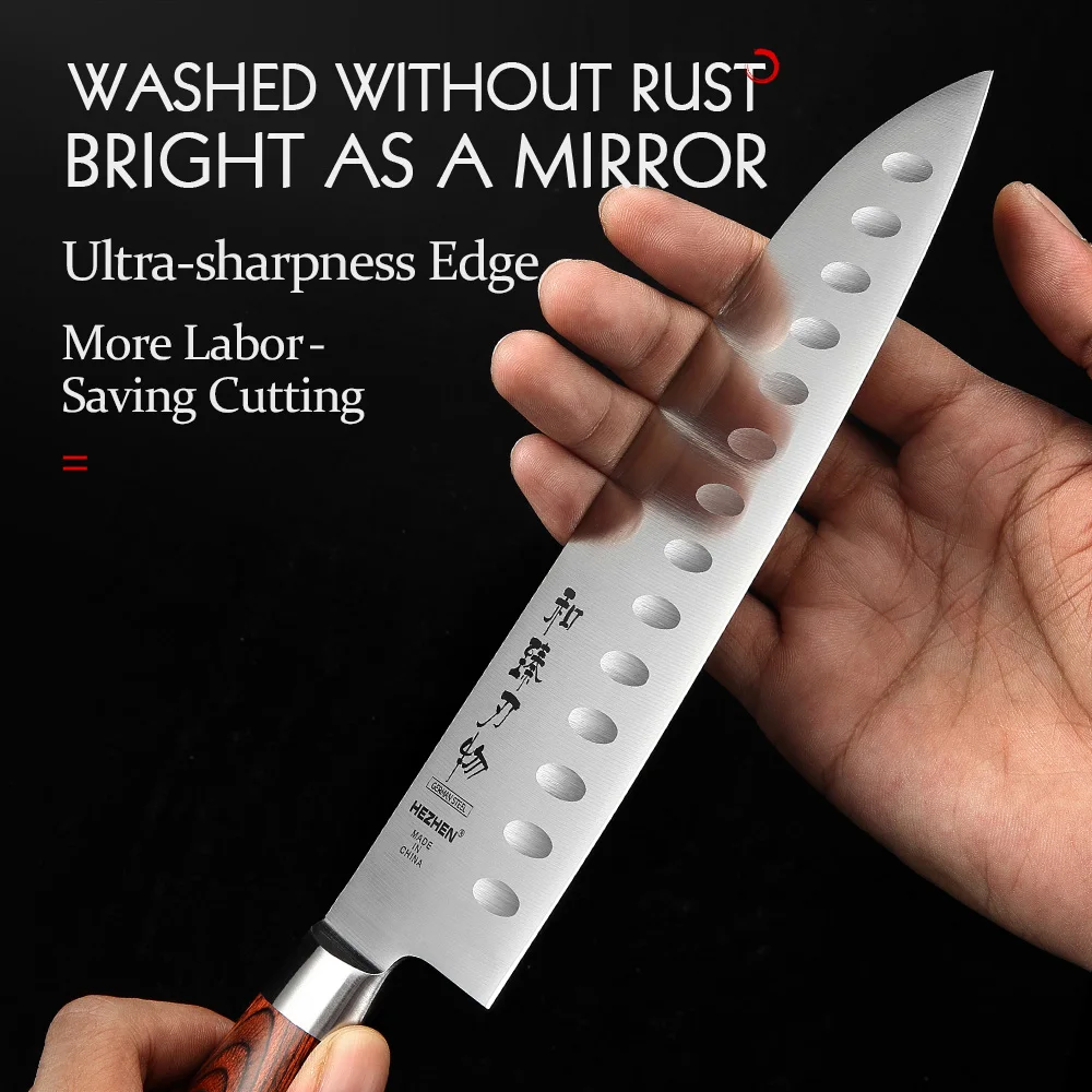 HEZHEN 7 дюймов Santoku Kinfe Профессиональный немецкий DIN 1 4116 стальной супер Острый