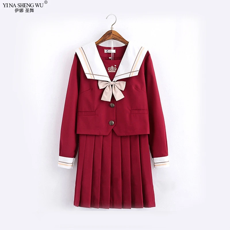 Красная японская школьная JK Униформа костюм моряка плиссированная юбка новый