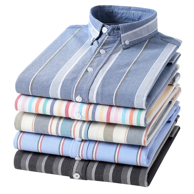

Pure Cotton Oxford Striped Plaid Shirt Business Casual High Quality Longsleeve Shirt for Men Button Up Shirt