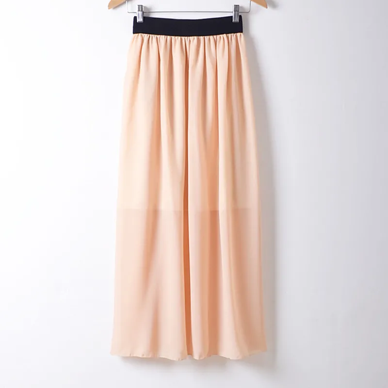 

New Fashion Wholesale Women Chiffon Long Skirts Candy Color Pleated Maxi Free Size