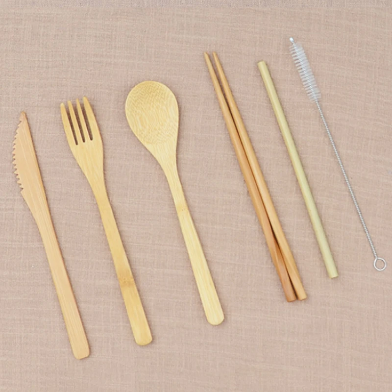 Портативный Бамбуковый Обеденный набор 6 шт./лот дорожный экологически чистый