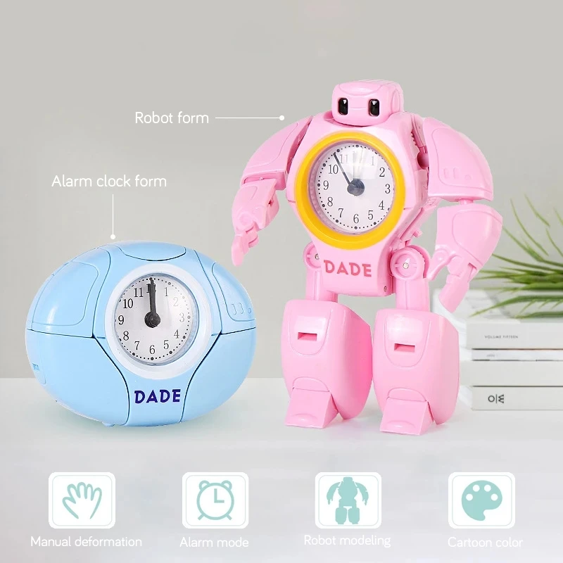 

Child Creative Cartoon Alarm Clock Transform Robot Time Creative Students Desk Alarm Clock Cute Children Kids Electronic Gift
