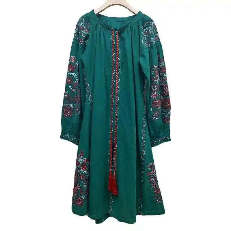 

LANMREM Dress Cotton Long Sleeve Loose Embroidery Medium Length Top Casual Women's Summer 2021 New Arrival 2K1603