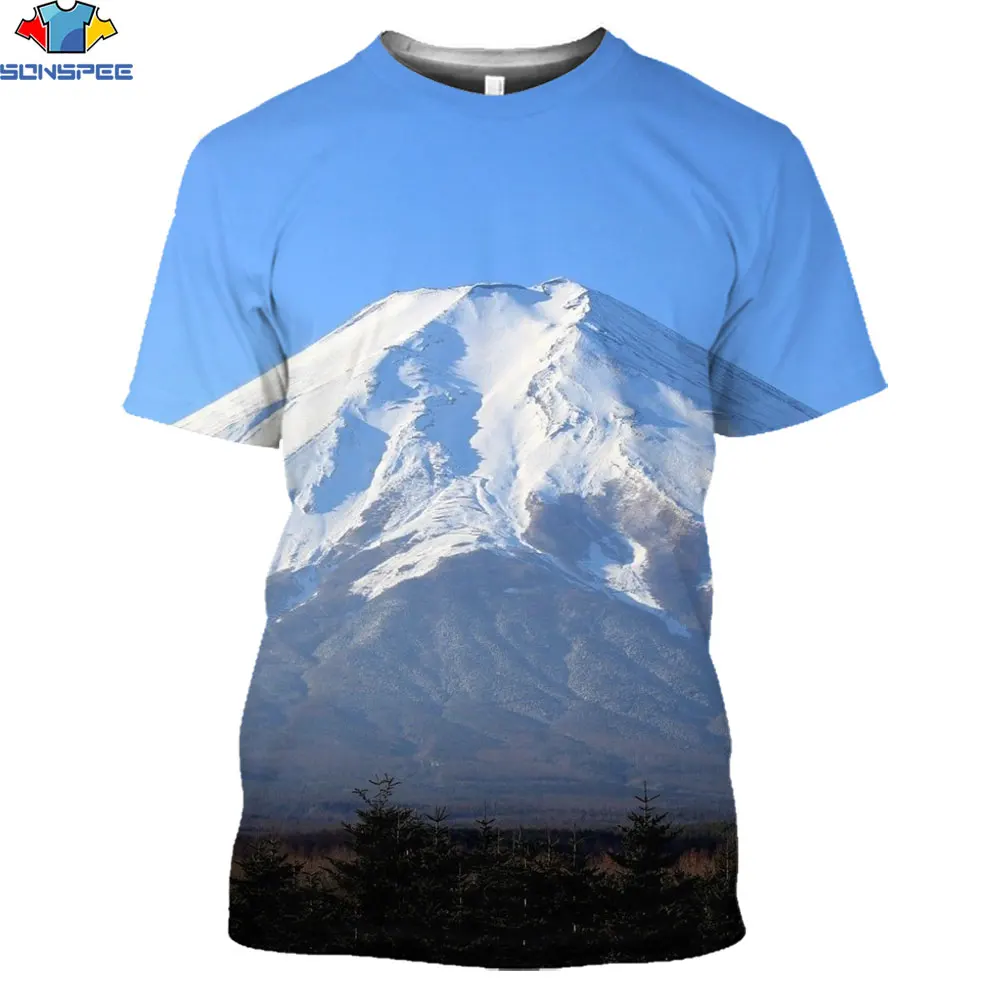 

SONSPEE 3DMount Fuji Japan Snow MountainT-shirt 2021summer Unisex Casual Short sleeve Men 3D style Street Wear Pullover Clothing