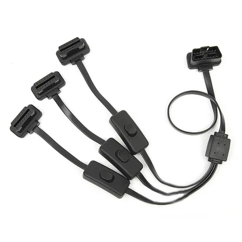 Кабель-удлинитель автомобильный OBD2 16-контактный с выключателем, удлинитель тонкий штекер OBD 16-контактный, адаптер, соединитель для автомобильного сканера, 3 гнезда