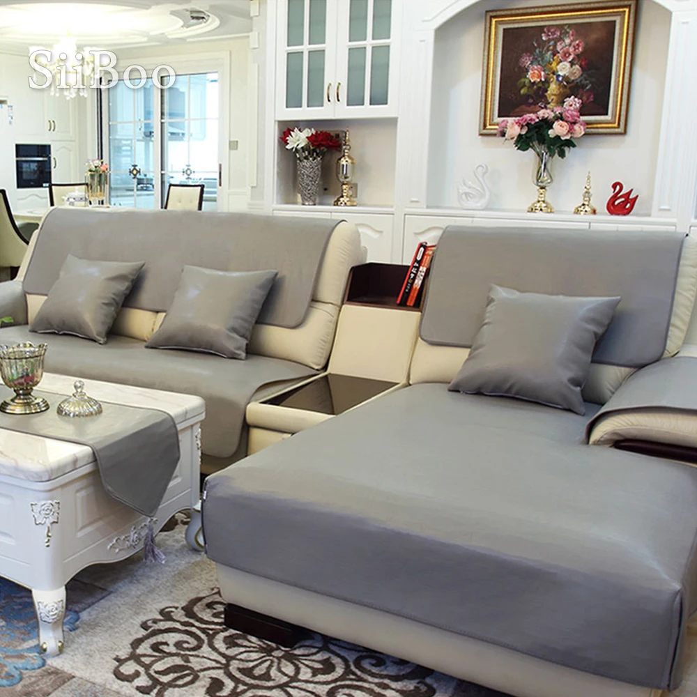 Чехол для дивана из искусственной кожи в европейском стиле серый винтажный