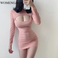 womengaga new sexy fashion hollow chest show thin temperament slim hip elastic full sleeve sexy mini dress women 36ak