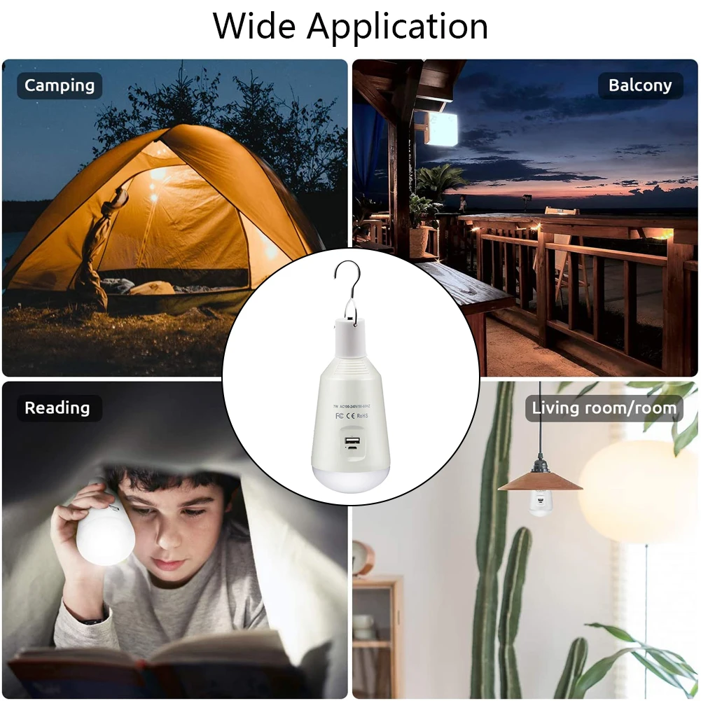 

Solar Lights Outdoor Multifunctional Rechargeable Mobile Lighting Powered LED Light Bulb For Camping Emergency Tent Home White