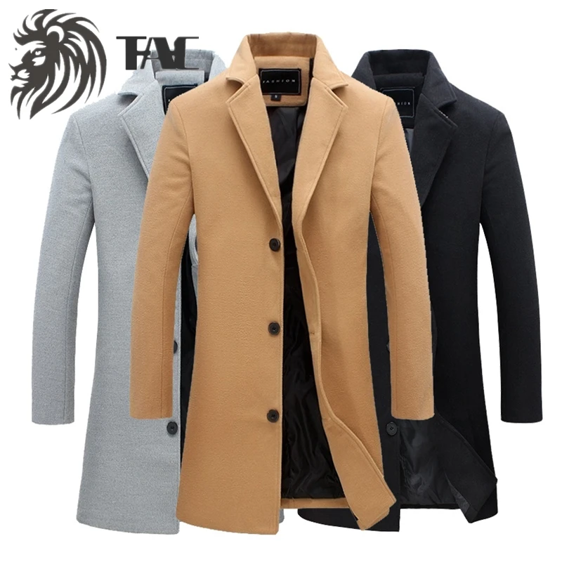 

Classic Trench Coat Autumn Winter Warm New Men's Casual Windbreaker Woolen Blended Coats Long Overcoat Fashion Jacket Outwear