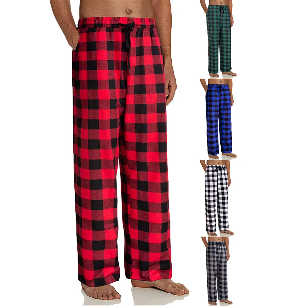 Men's Casual Cotton Pajama Long Pant Elastic Waistband Plaid Sleepwear Lounge Grey / Black / Blue / Green / Red Sleep Bottoms images - 6