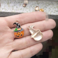 jewelry components diy witch hat charms pumpkin lamp enamel gold 26mm wholesale items lots earring handmade hallowmas 2020 50pcs