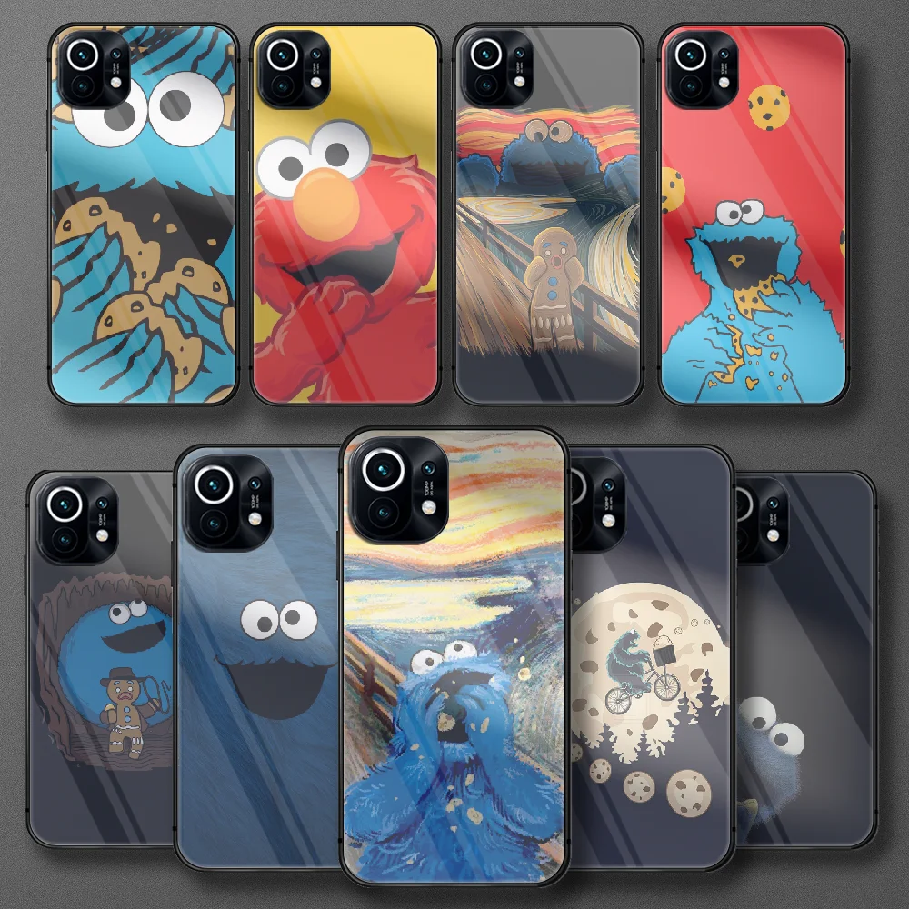 

Cartoon Cookie Monster Tempered Glass Phone Case For Xiaomi Mi 9 10 11 T Poco X F M 2 3 Mix4 Pro Lite Ultra Nfc Cover Cell Soft