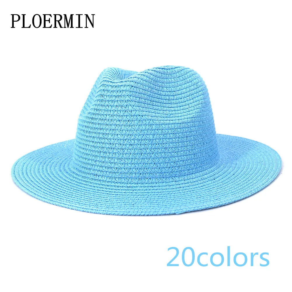 

Hot Fashion Summer Casual Unisex Beach Trilby Large Brim Jazz Sun Hat Panama Hat Straw Women Men Multicolor Shading Cap
