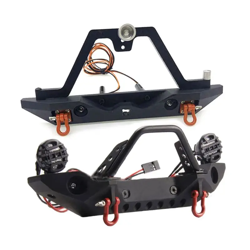 

2022 New Aluminum Alloy Front and Rear Bumpers with 2 LED Lights for trx4 SCX10 90046 90047 1/10 RC Crawler Car Upgrade Parts