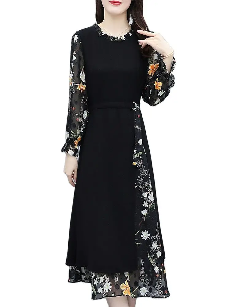 

Платье шифоновое с цветочным принтом, весна-лето и осень 2021