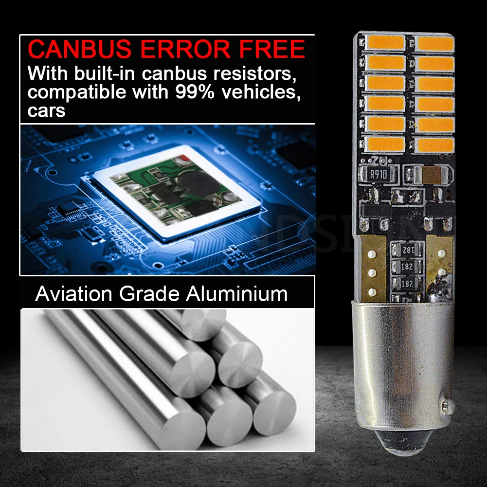

2x 2W BA9S BAX9S BAY9S 24SMD 3014 6000k Yellow Car LED Sidelight Bulbs Canbus Error Free Signal light Car Styling Accessories