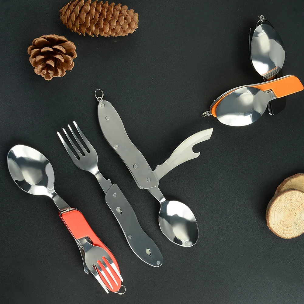 Складные столовые приборы 4 в 1 для путешествий кемпинга походов нож из
