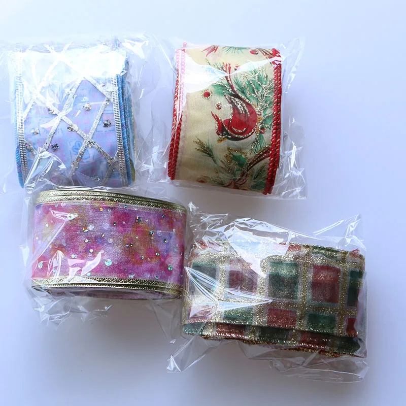 Рождественская сетчатая лента для рукоделия MIX4 yards 40 60 мм из полиэстера железная