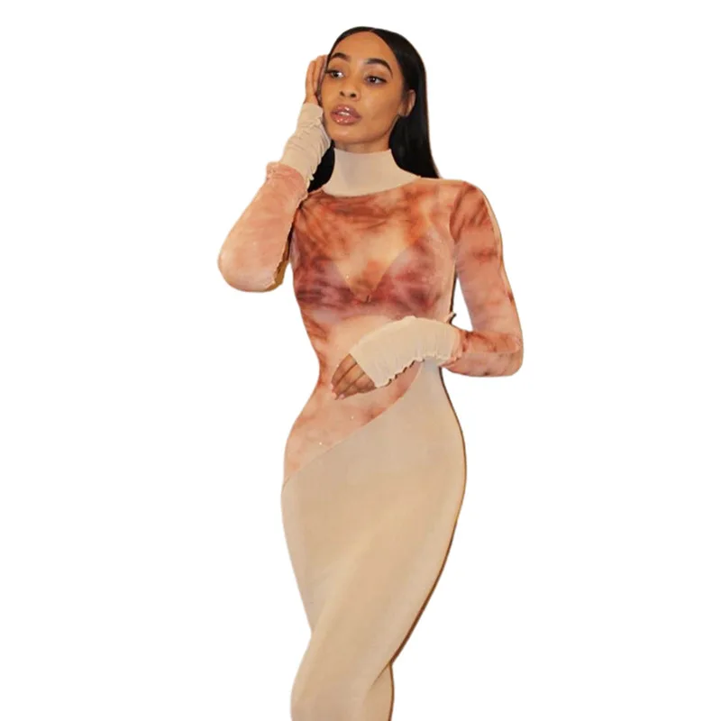 

Europe and America 2020 New Women's Round Neck Long Sleeve Fashion Street Shot Contrast Stitch Printed Women's Wear