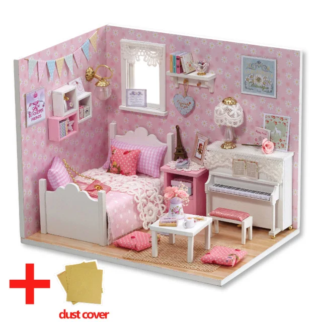 H015 with cover Кукольный дом мебель DIY Миниатюрная модель пылезащитный чехол 3D Деревянный кукольный домик рождественские подарки игрушки для детей дневник котенка H013# E - Цвет: H015 with cover