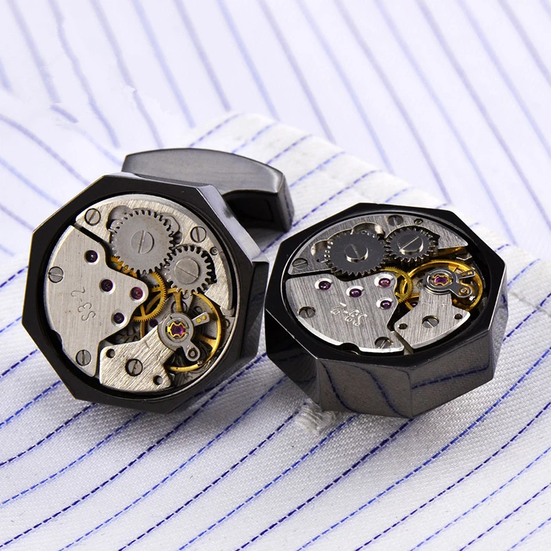 

FLEXFIL jewelry fashion brand of shirts cufflinks black movement cufflink luxury wedding button male star anise free shipping