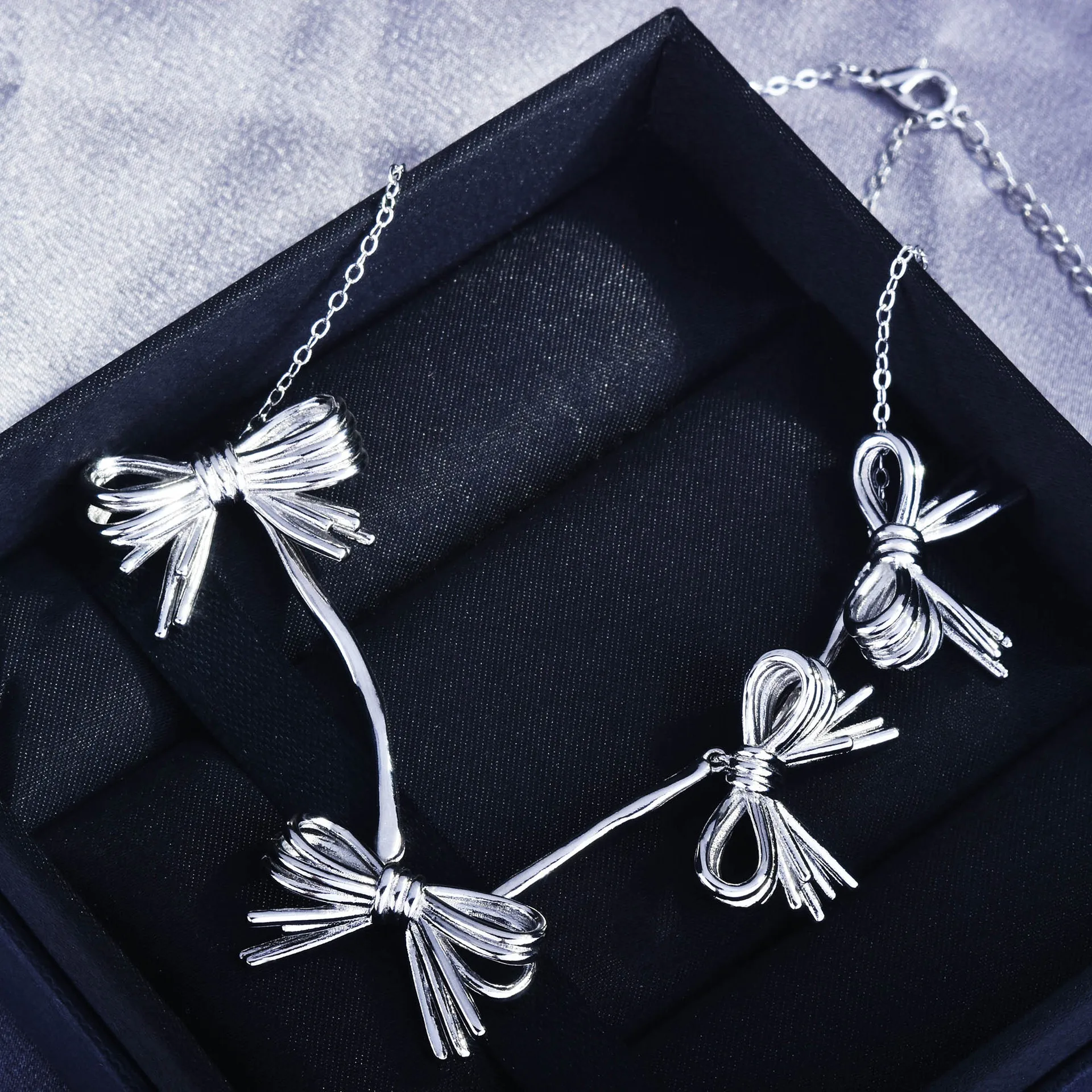 

QTT Hot Sale Bowknot S925 Silver Color Pendant with Bling Zircon Stone Long Chain Necklace for Women Fashion Jewelry