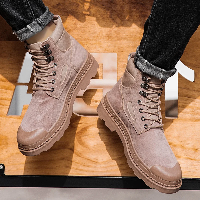 

Mens Boots Martin Man Ankle Boots Cow Suede Leather Oxford Bullock Man Desert Lace-up Male Cowboy Motorcycle Boots 39-44