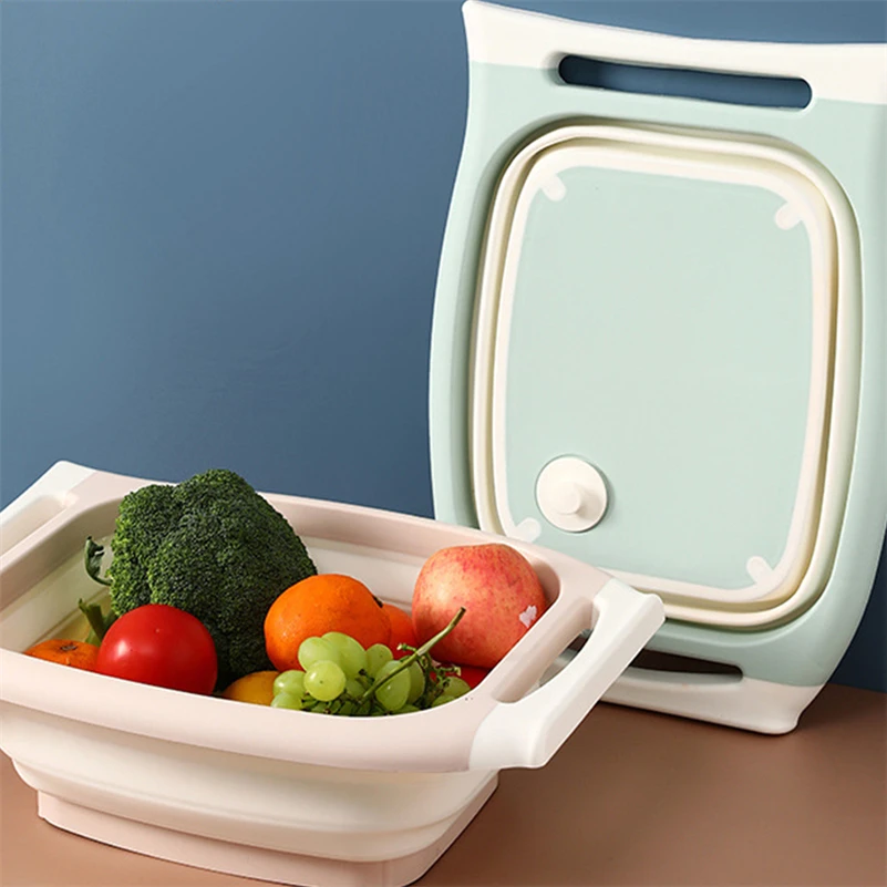 

Multifunctional Folding Cutting Board Dual Washing Drain Basket Vegetables Chopping Blocks Kitchen Collapsible Board Organizer