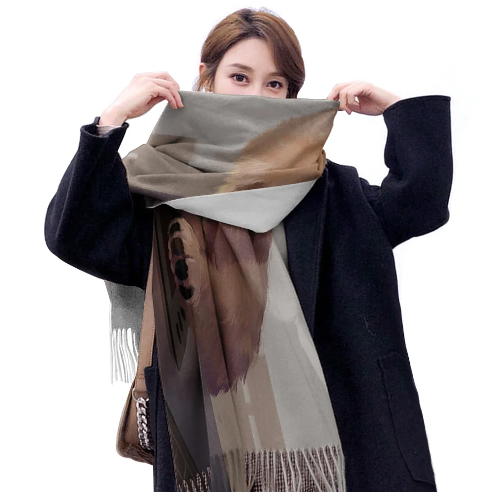 Женский кашемировый шарф тонкая леди Спящая собака иллюстрация шали и