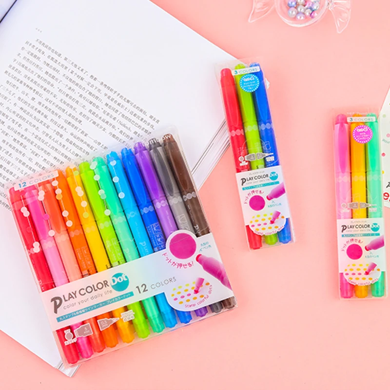 Япония TOMBOW Dot ручка с двойной головкой, волнистая цветная ручка, милая настольная книга, дневник, креативный хайлайтер, 3/12 цветов, набор, игра в цветной горошек