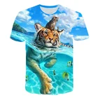 Детская футболка с коротким рукавом и 3D-принтом льва, футболка большого размера с анимацией, топ для мальчиков и девочек, летняя одежда