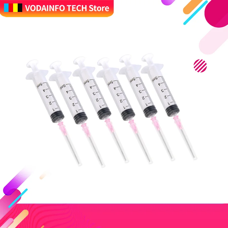 

QSYRAINBOW 6pcs 5ml Syringes With Crimp Sealed Plastic Syringe Crimp Sealed-Blunt Chemical Needle Tips For Glue Oil Ink