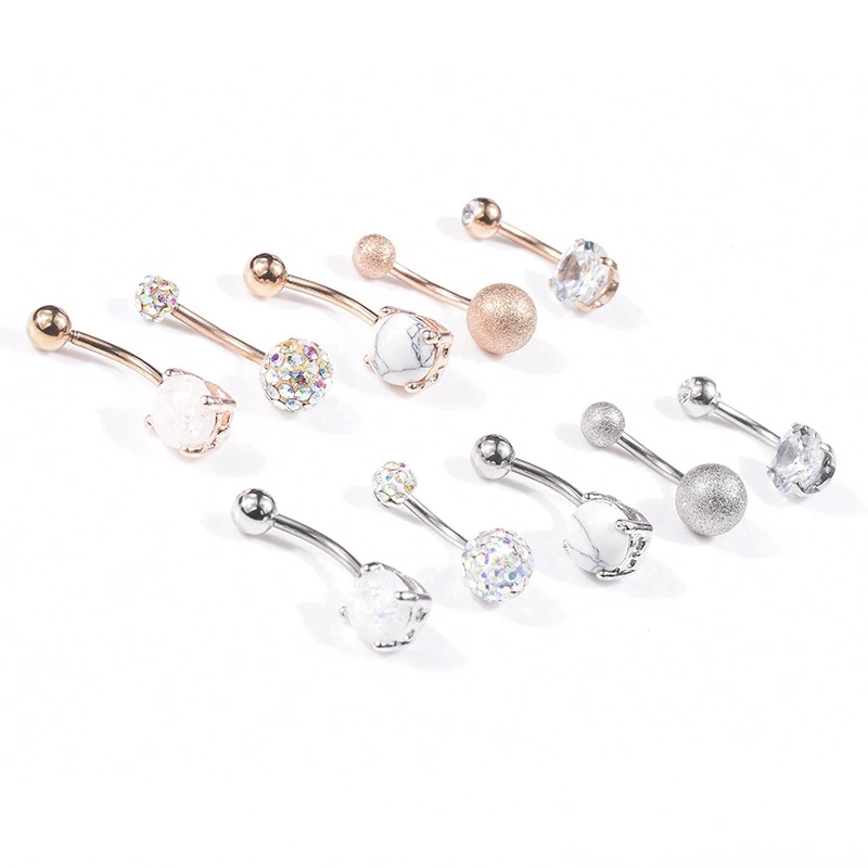 QCOOLJLY 5 pcs/set Women Sexy Beauty Navel Button Rings Steel Rhinestone Belly Piercing Ring Body Jewelry Pendientes | Украшения и