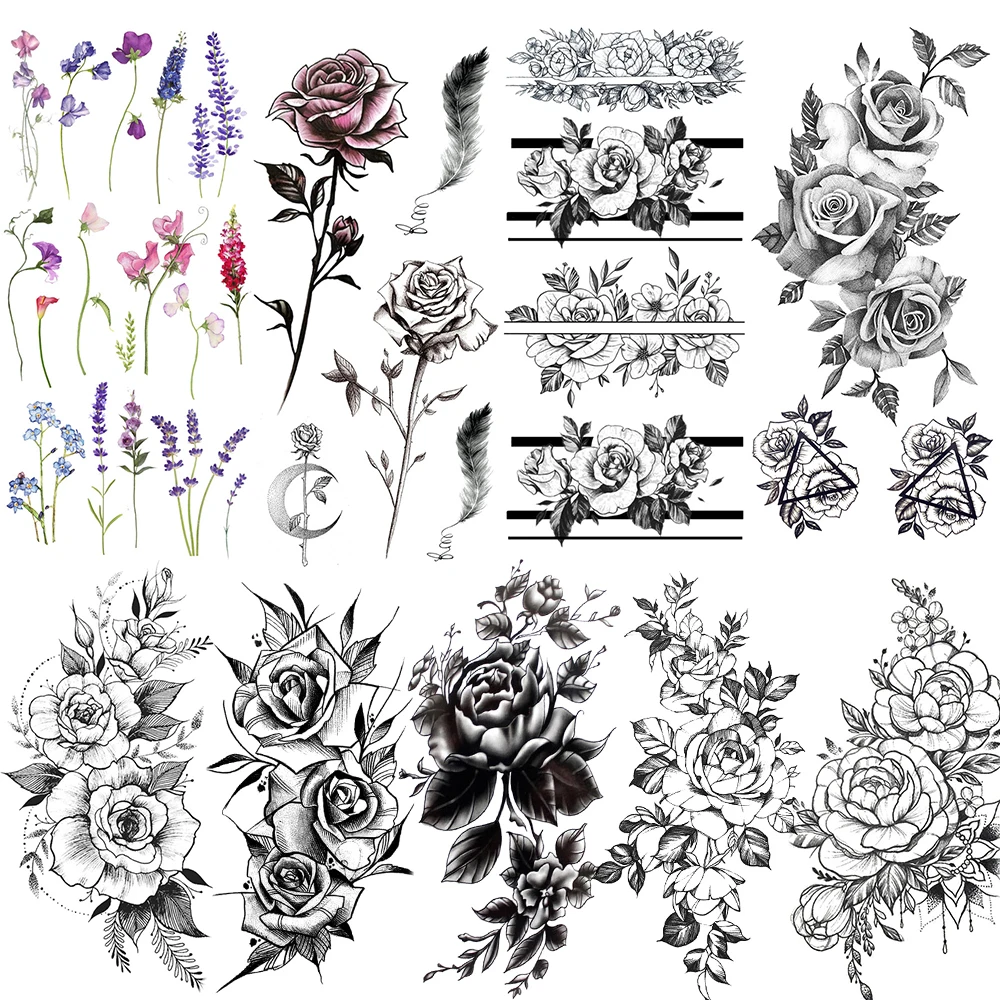 Временные татуировки с цветами для женщин и детей лаванда лилия Маргаритка