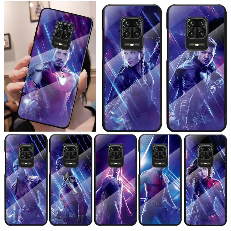 

Hero Marvel Avenger For Xiaomi Redmi K40 K30 K20 9T 9C 9A 9 8A 7 Pro Plus Tempered Glass Luxury Cover Phone Case