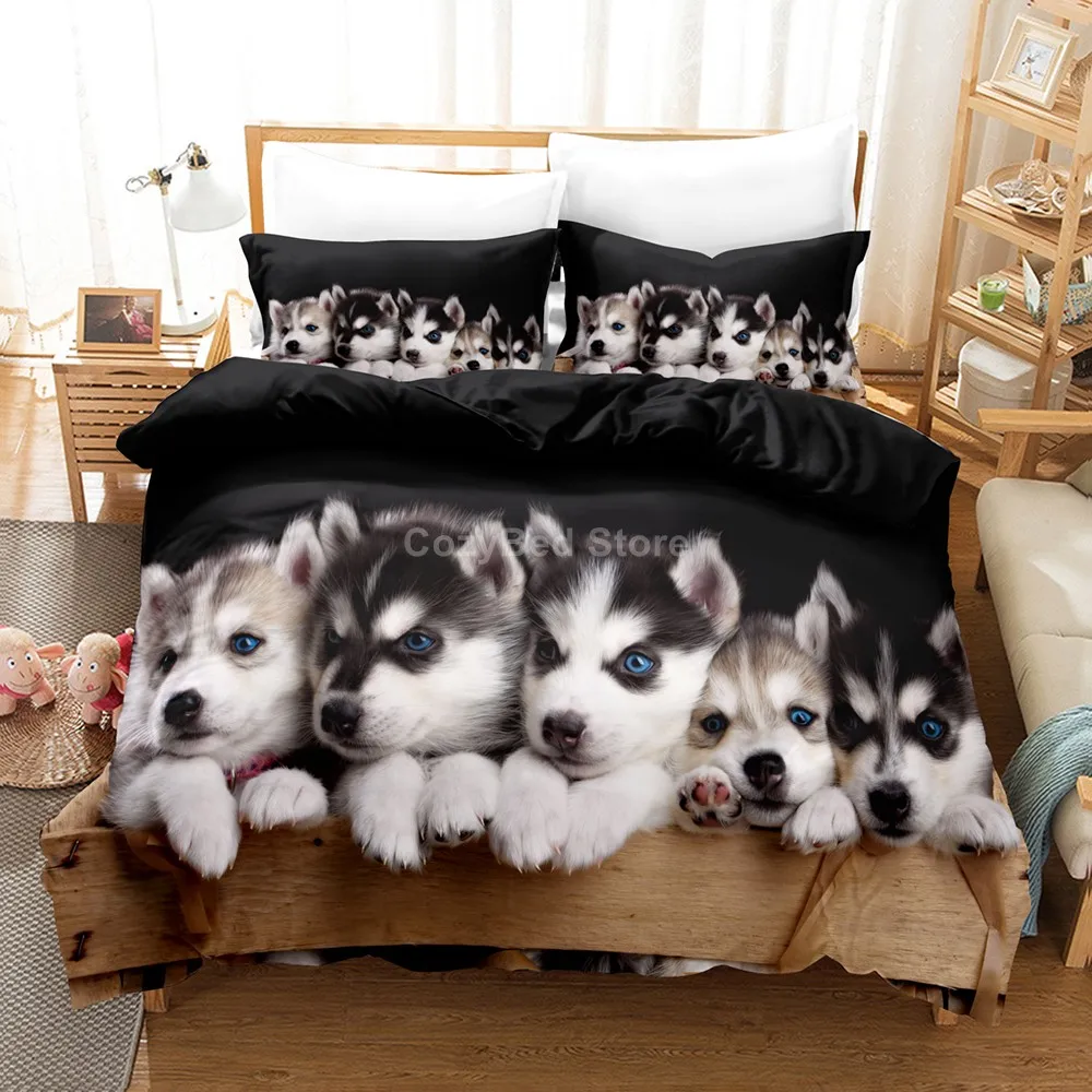 Buy Adorável husky 3d jogo de cama cama do cão linho colcha conjuntos capa edredão decoração da sua casa gêmeo única rainha rei tamanho moda moderno presente