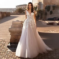 fivsole beach tulle wedding dress 2021 charming 3d flowers sleeveless v neck boho a line princess bride gowns vestido de novia