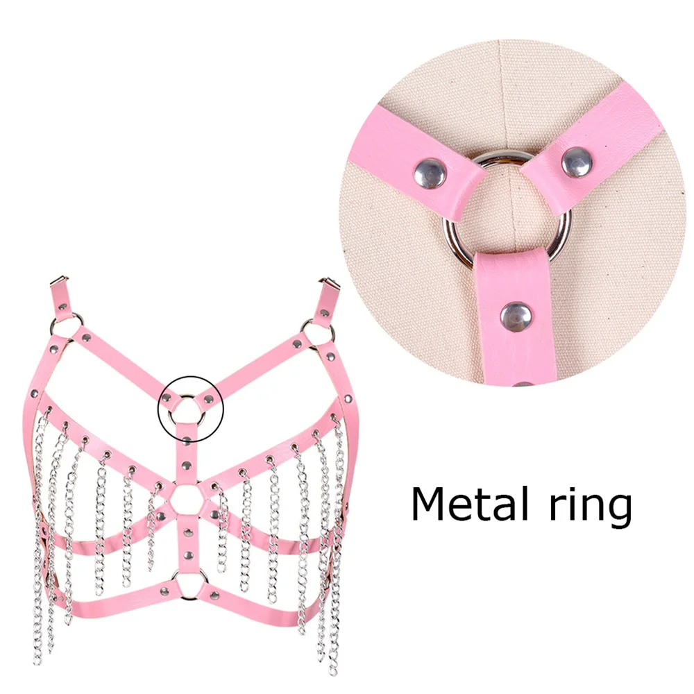 

Body Harness Leather Belt Sexy Garters Hollow Bra Sexy Ladies Harajuku Straps Metal Chain Tassel Accessories Suspenders Tops
